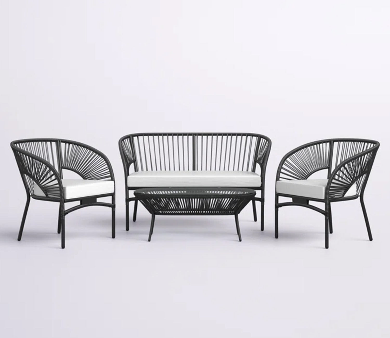 Black Rope 4 Seater With Table And Off-White Cushions