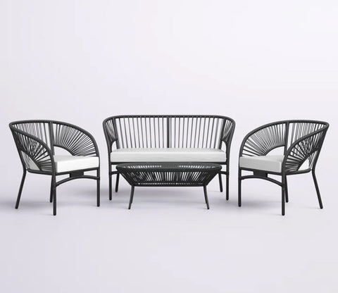 Black Rope 4 Seater With Table And Off-White Cushions