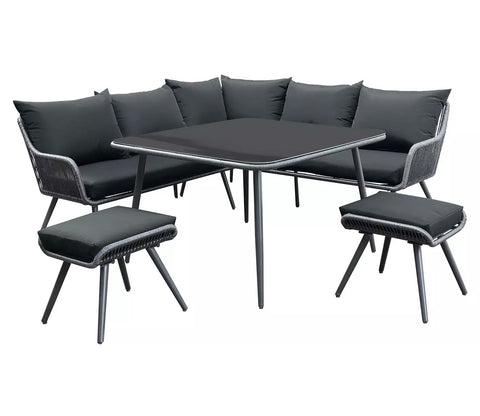 Black Rope L Shape Sofa Set With Table And Black Cushions