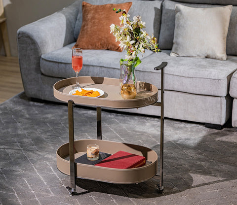 Harington Premium Leatherette 2-Tier Serving Trolley with Wheels