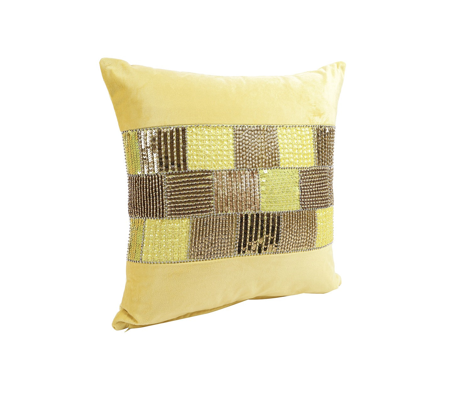 Velvet Beaded Cushion Covers - Set of 2 (Yellow, 18 x 18 inch)