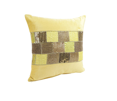Velvet Beaded Cushion Covers - Set of 2 (Yellow, 18 x 18 inch)