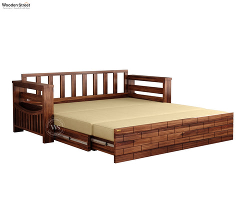 Sereta 3 Seater Sheesham Wood Sofa Cum Bed (King Size, Honey Finish)