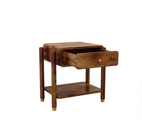 Sarthi Premium Sheesham Wood Bedside Table (Teak Finish)