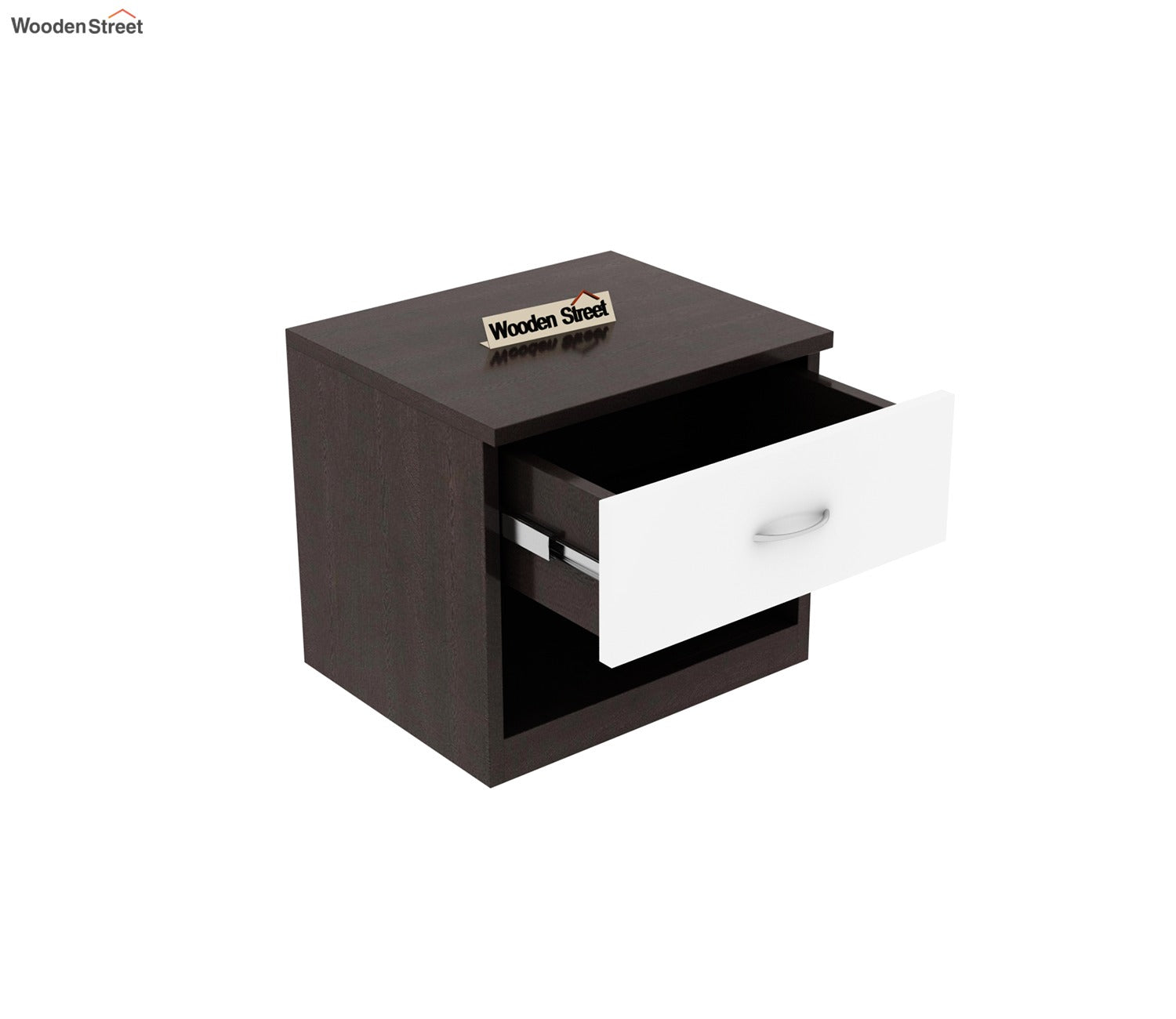 Drewno Bedside Table (Flowery Wenge-Frosty White Finish)