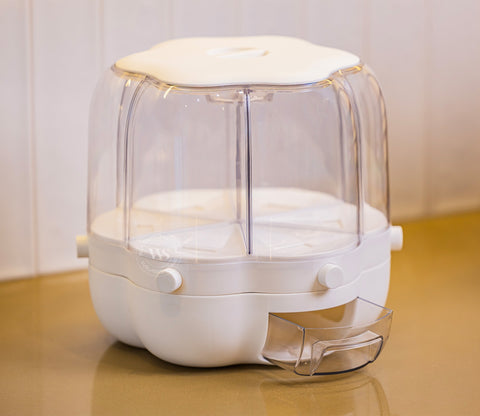 Grainery 6- Compartment All-In-One Rotating Grain Dispenser (White, Small)