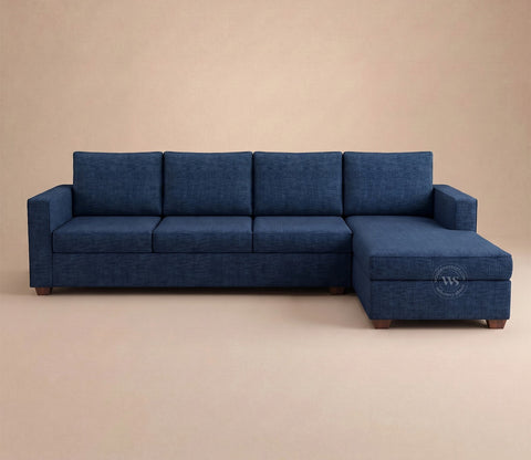 Albus L-Shape 5 Seater Right Aligned Sofa (Cotton, Iris blue)