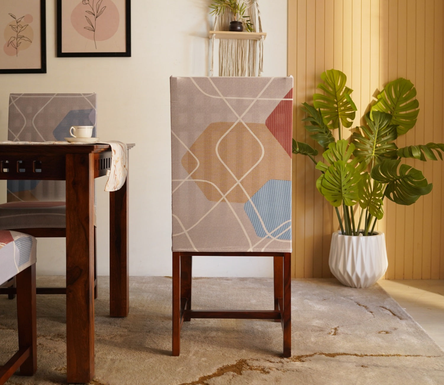Agnus Elastic Abstract Printed Polyester Spandex Dining Chair Cover Set Of 1 (Multi Colour)