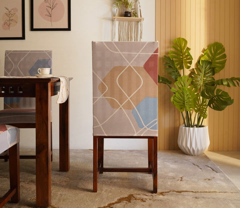 Agnus Elastic Abstract Printed Polyester Spandex Dining Chair Cover Set Of 1 (Multi Colour)
