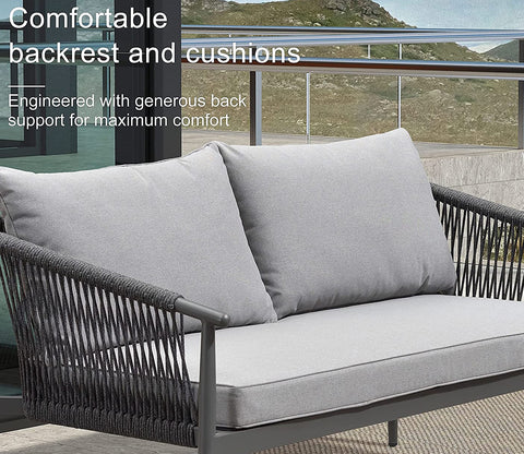 Grey Color Rope 4 Seater Sofa Set With Table And Grey Cushions