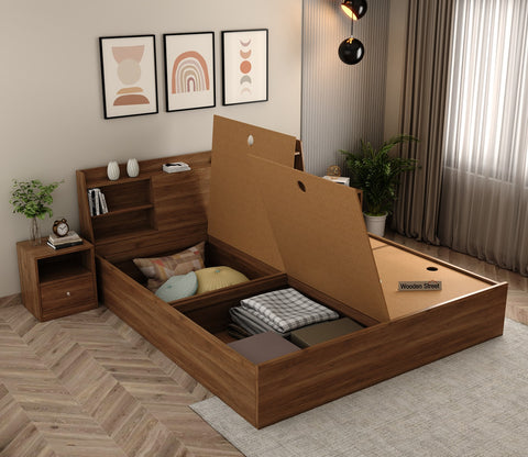 Celestia Engineered Wood Bed with Box Storage (Queen Size, Columbian Walnut Finish)