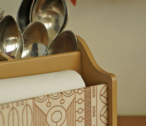 Laurel Wooden Cutlery and Napkin Holder