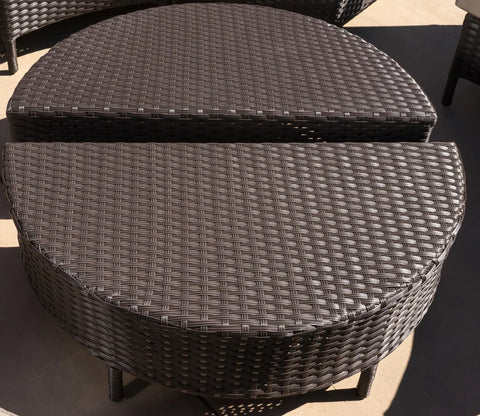 Dark Brown Rattan And Wicker 8 Seater Patio Set With Table And Cream Cushions