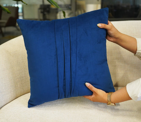 Caro Velvet Pleated Cushion Cover - Pack of 1 (16 x 16 Inch, Indigo Blue)