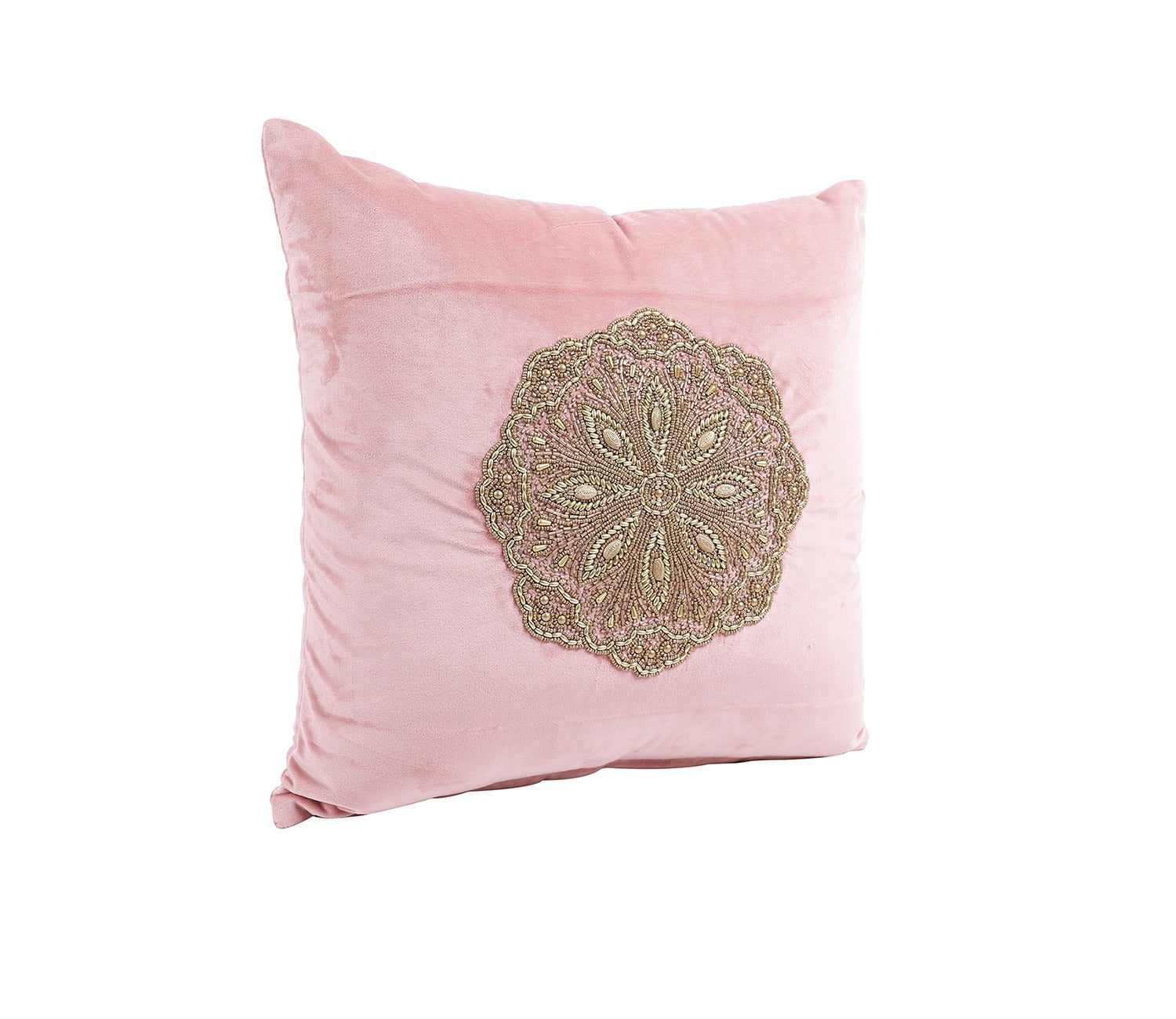 Beaded Velvet Cushion Covers - Set of 2 (Peach, 18 x 18 inch)