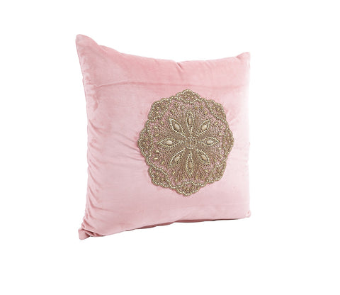 Beaded Velvet Cushion Covers - Set of 2 (Peach, 18 x 18 inch)