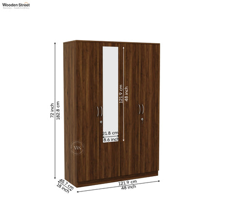 Kayden 4 Door Multi Utility Wardrobe With Mirror (Columbian Walnut Finish)