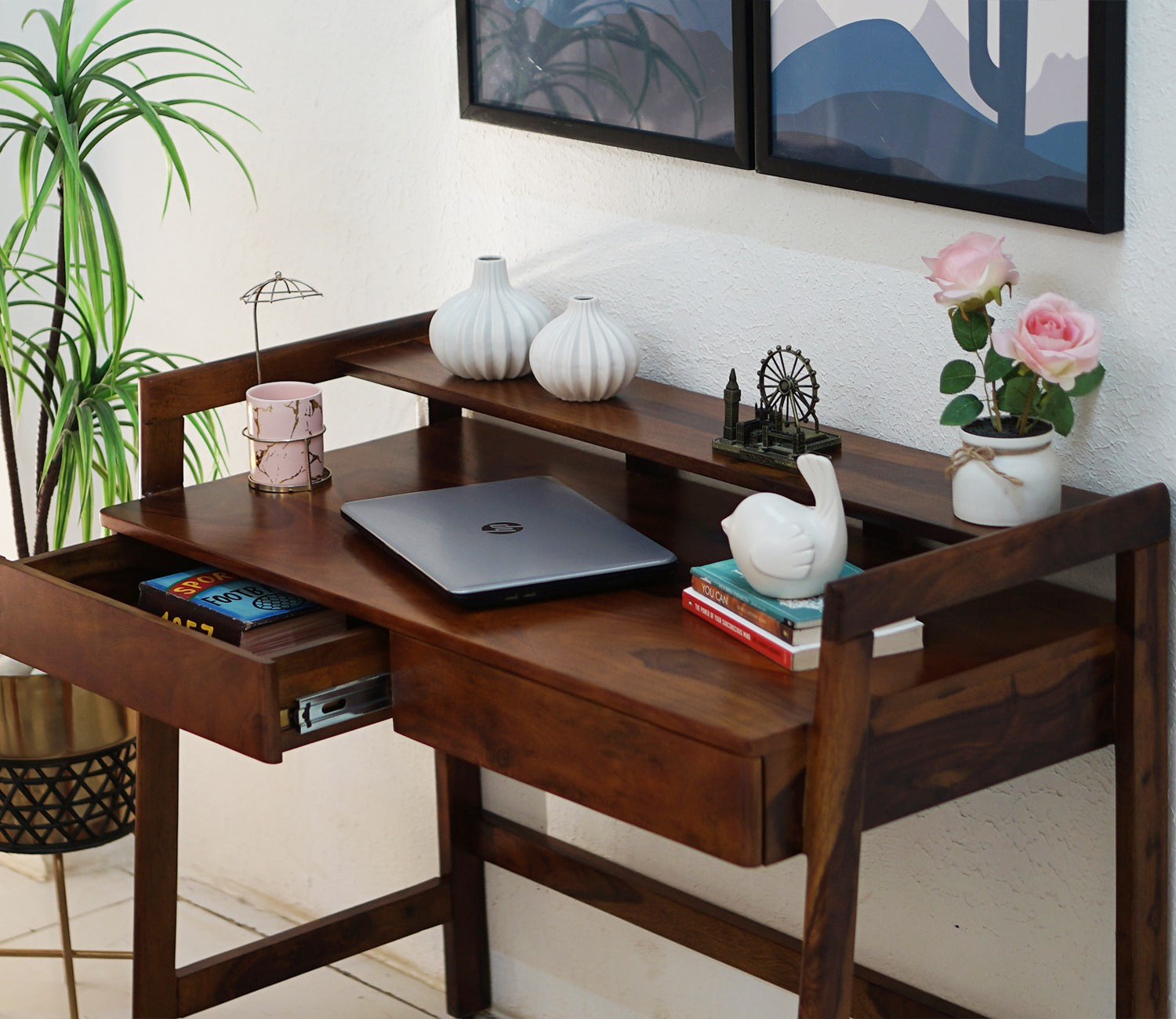 Aurelia Sheesham Wood Study Table (Honey Finish)