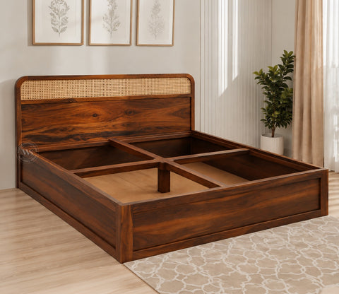 Balikos Sheesham Wood Box Storage Bed (King Size, Teak Finish)