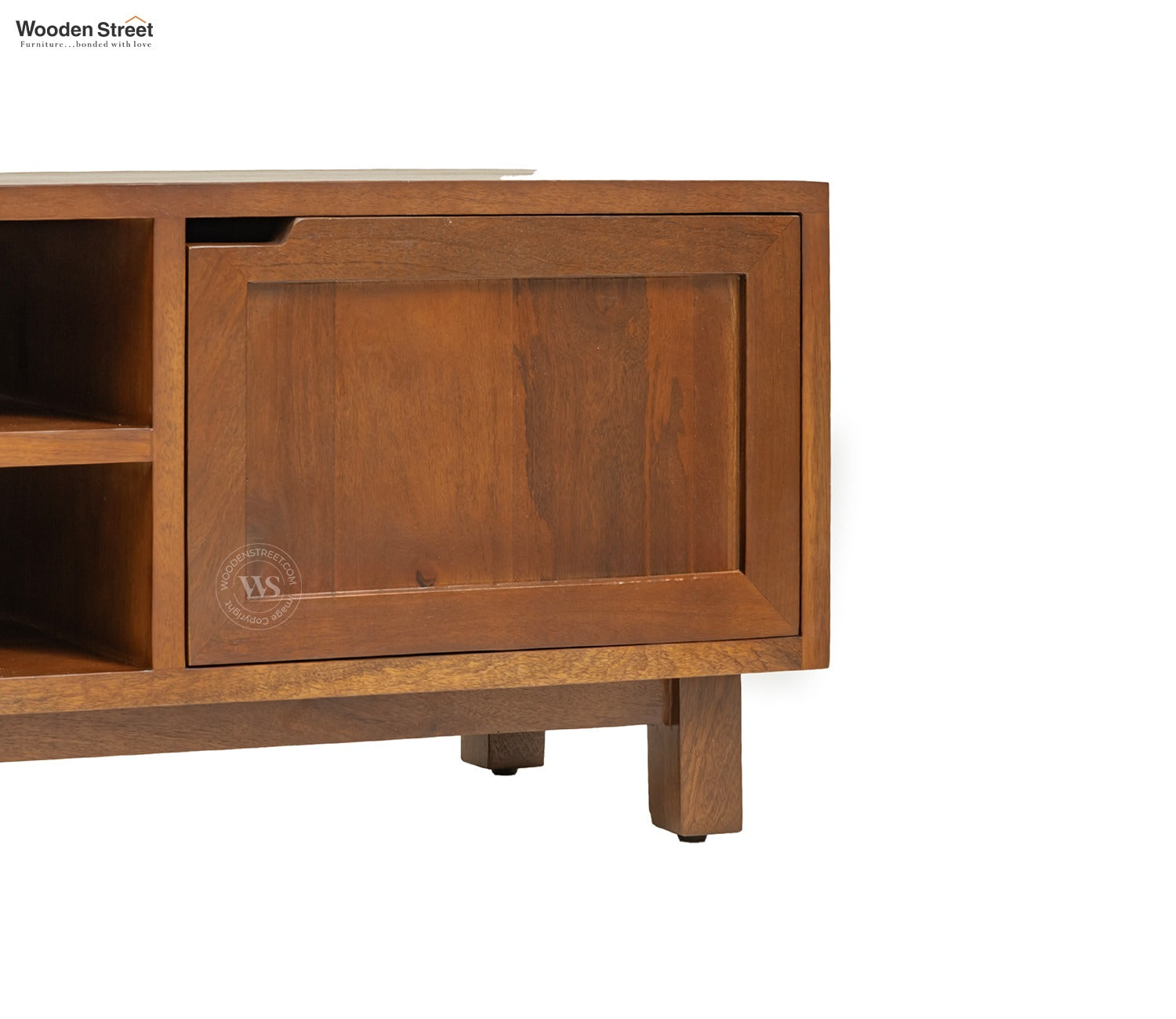 Vertex Mango Wood TV Unit with Inbuilt Cutout Handle Cabinets (Teak Finish)