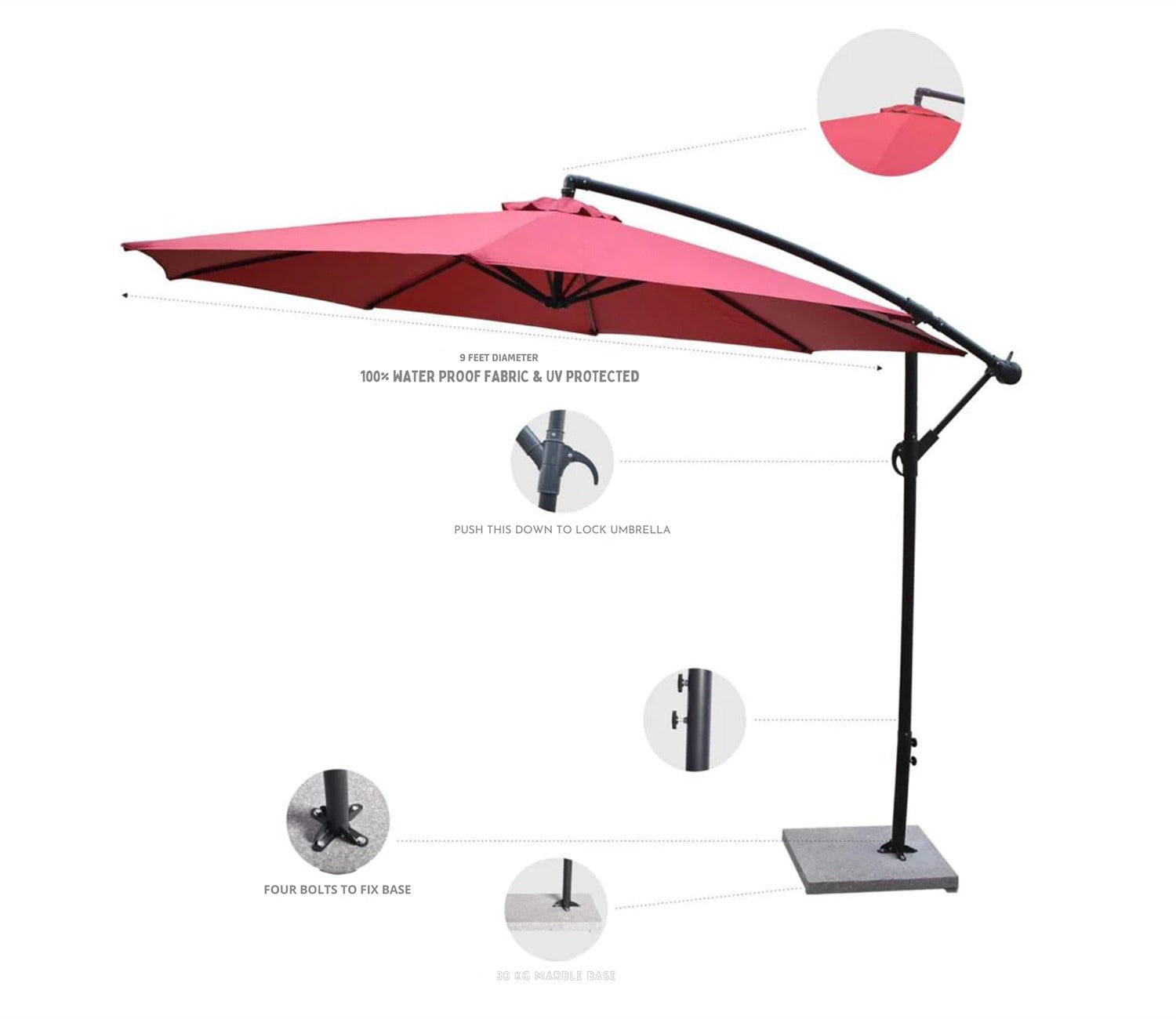 Waterproof Side Pole Garden Umbrella with Stand (Red)