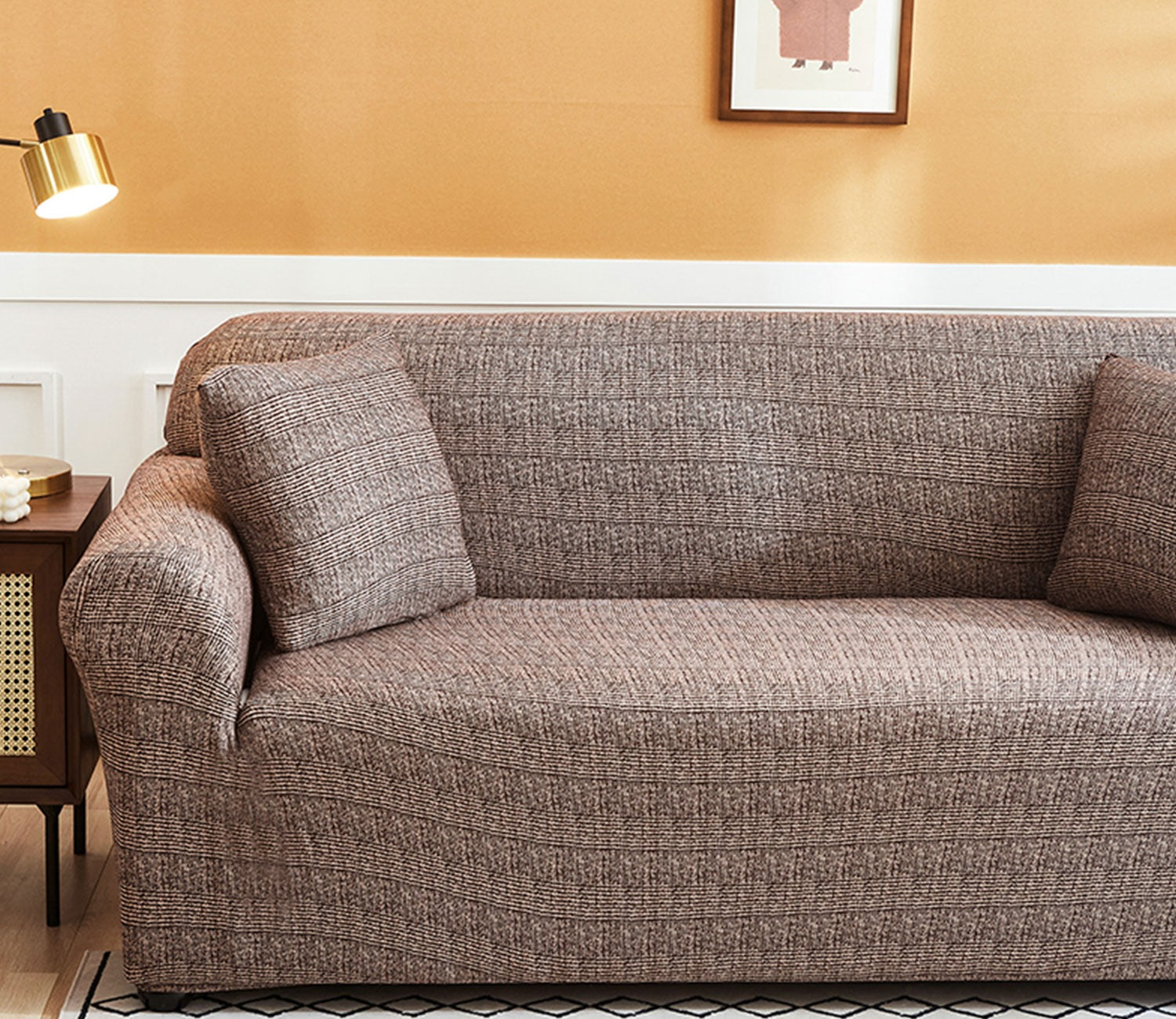 Hester Classic Textured Solid Colored Polyester Spandex 1 Seater Sofa Cover (Maroon)