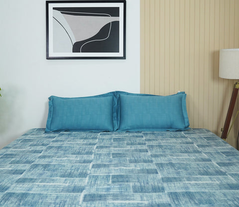 Brick 300 TC Flat Pure Cotton King Size Bedsheet With 2 Pillow Covers (Blue)
