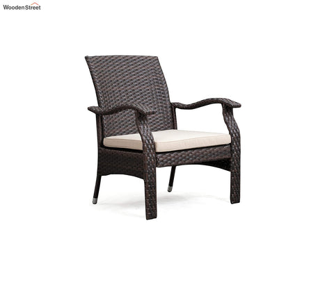 Dark Brown Rattan And Wicker 2 Seater Set With Table And Off White Cushions