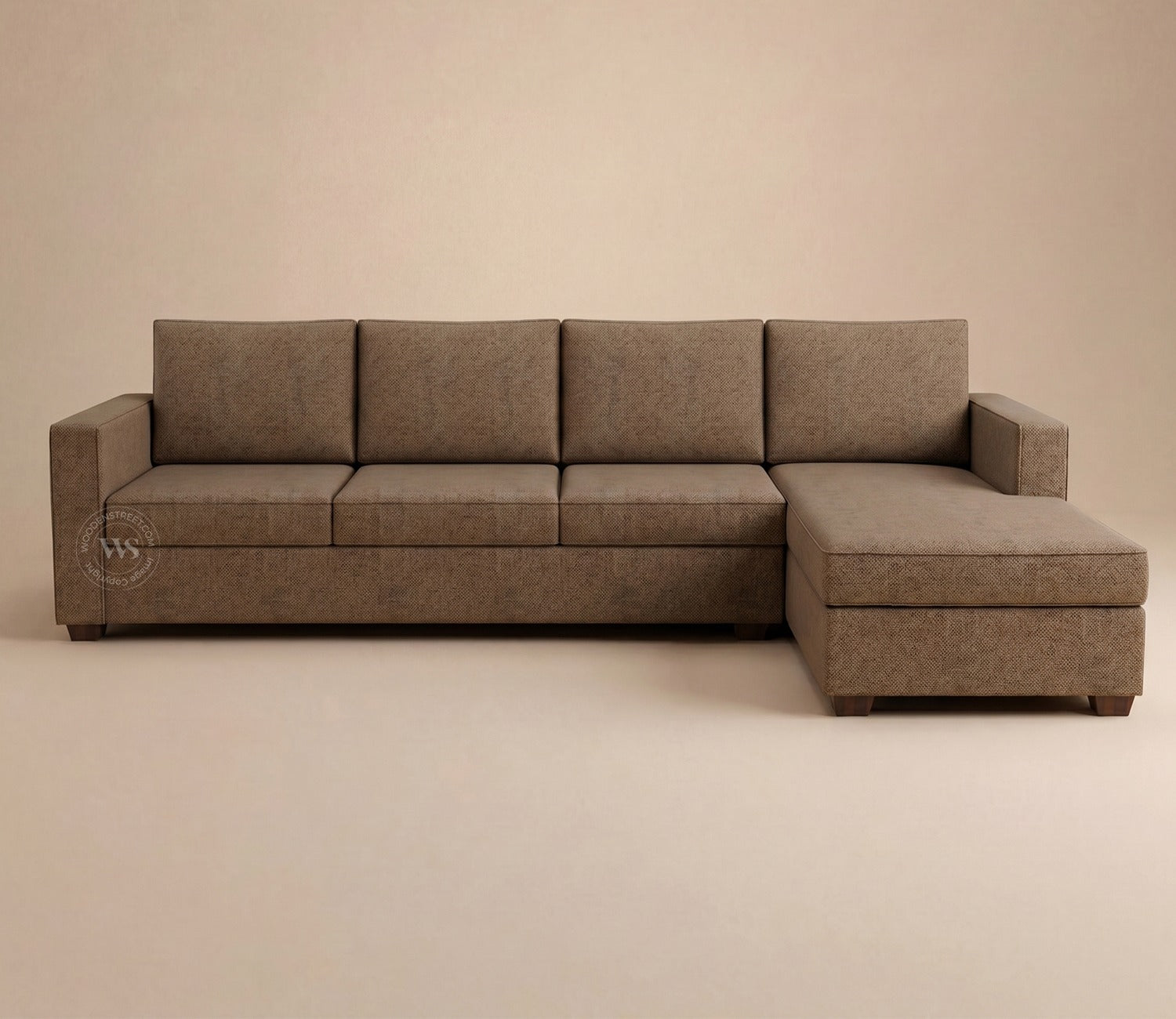 Albus L-Shape 5 Seater Right Aligned Sofa (Cotton, Sand Brown)