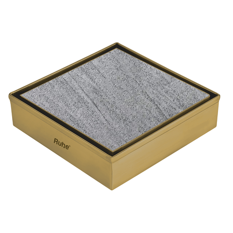Trueliving Home Brown Marble Insert Shower Drain Channel (7 x 7 Inches) YELLOW GOLD PVD Coated