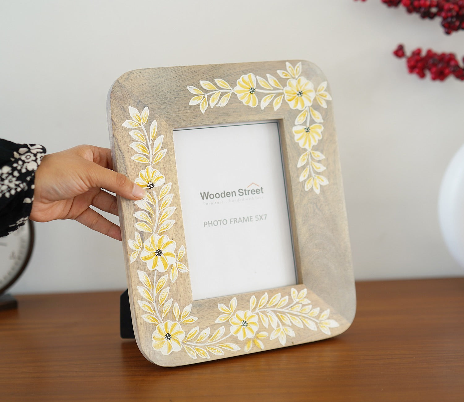 Adiva Floral Hand Painted Wooden Photo Frame
