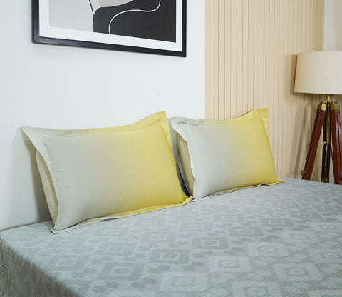 Rhombo 300 TC Flat Pure Cotton King Size Bedsheet With 2 Pillow Covers (Mustard)
