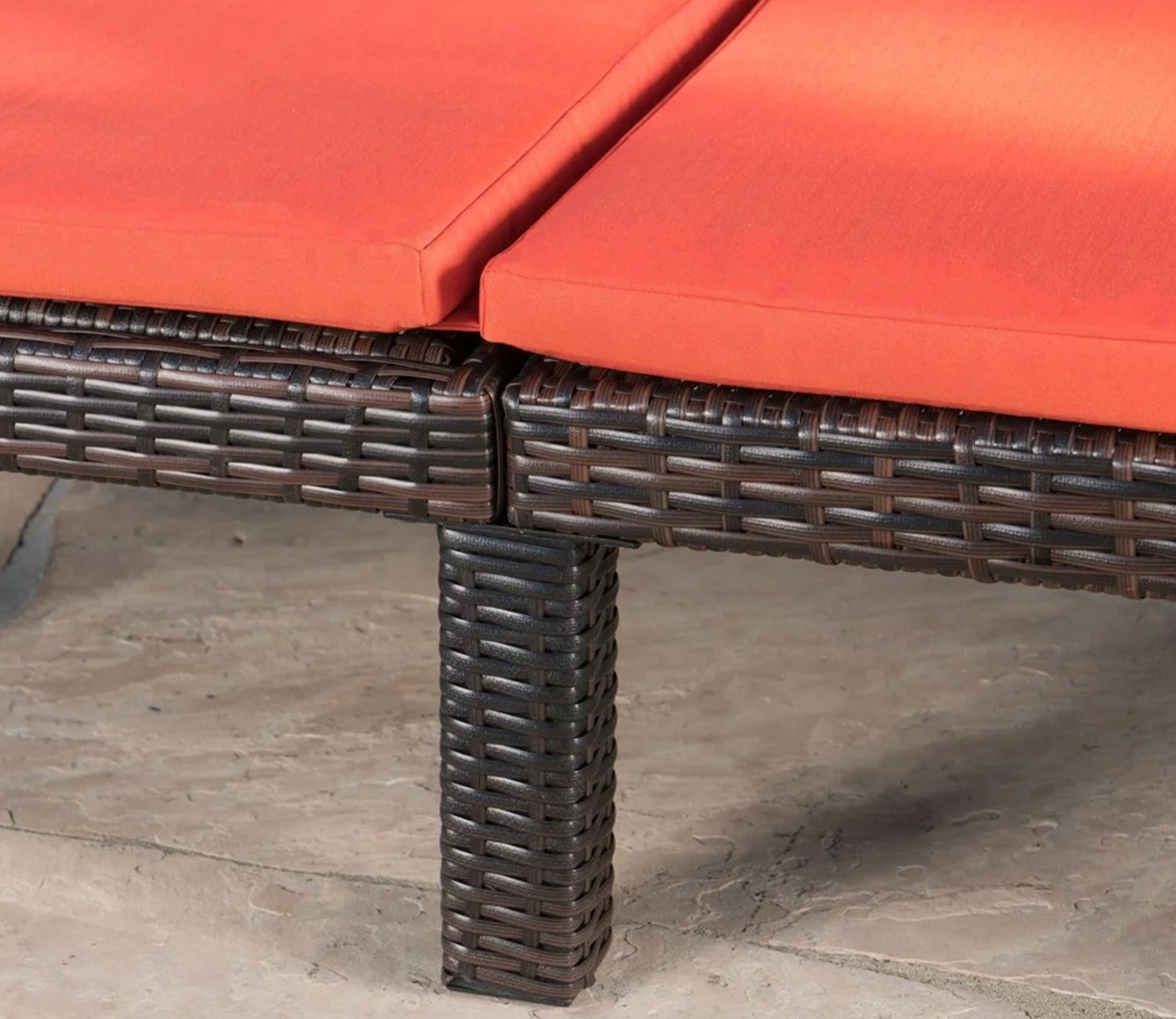 Dark Brown Adjustable Outdoor Lounger With Orange Cushions (Set Of 4)