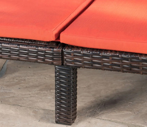 Dark Brown Adjustable Outdoor Lounger With Orange Cushions (Set Of 4)