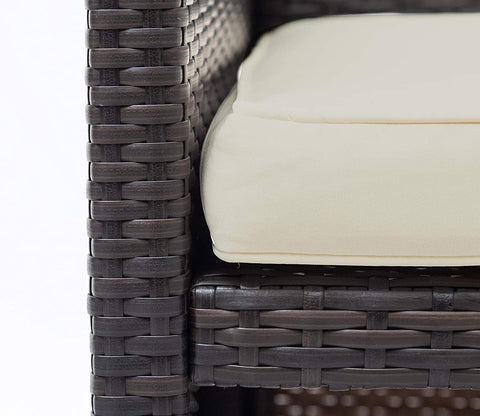 Black Rattan And Wicker Outdoor Furniture Set With Cream Cushions And Table