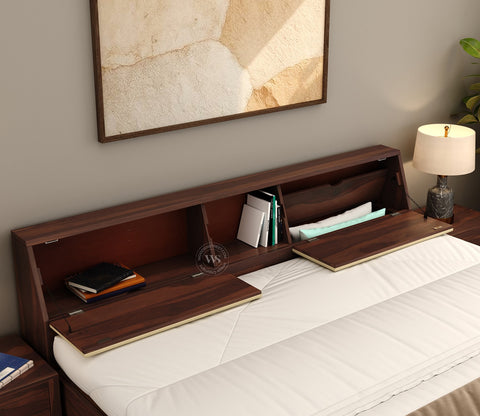 Walken Sheesham Wood Bed with Full Drawer Storage (King Size, Walnut Finish)