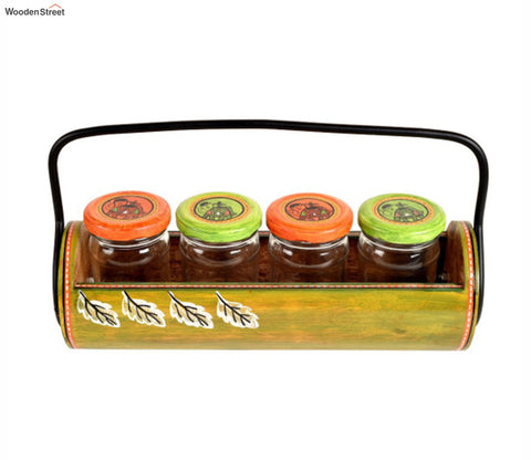 Lemon Green Glass Jars With Wooden Stand
