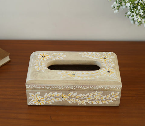 Adiva Floral Hand Painted Wooden Tissue Holder Box