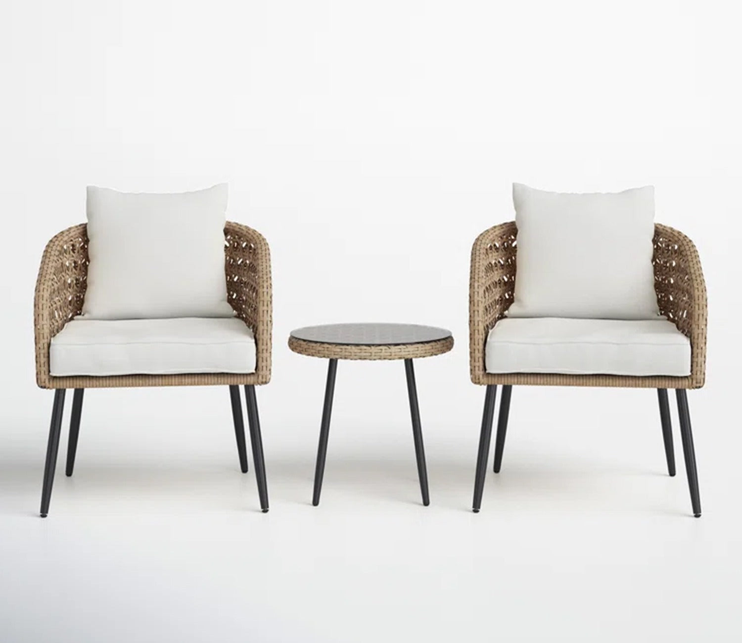 Beige 2 Chairs With Table And Off White Cushions Patio Set
