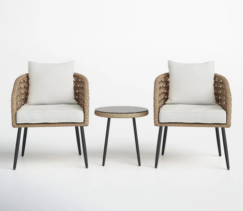 Beige 2 Chairs With Table And Off White Cushions Patio Set