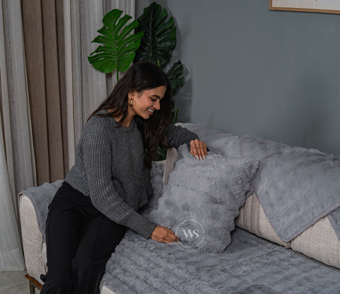 Serene Classic Plain Solid Grey 3 Seater Sofa Cover - Set of 8