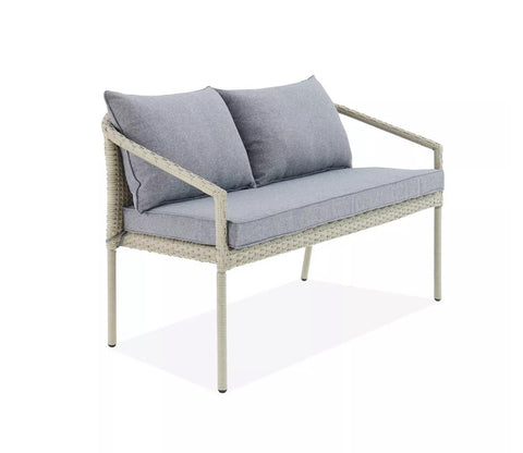 Silver Grey Rattan And Wicker 4 Seater Patio Set With Table And Grey Cushions