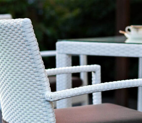 White Wicker And Rattan 4 Seater Dining Set With Dark Brown Cushions