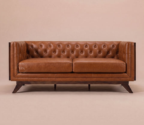 Samvaad 3 Seater Sofa with Cane Accents (Leatherette, Ginger Bread)