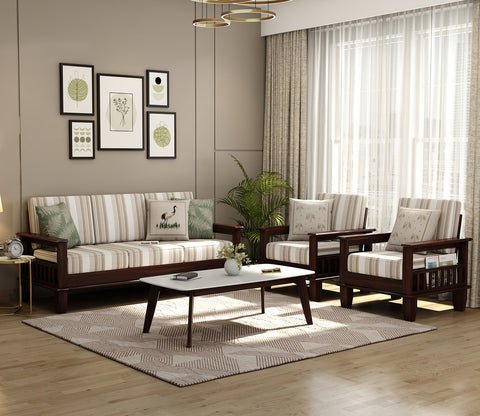 Quartz Printed Fabric Wooden Sofa Chair (Walnut Cream Stripe)
