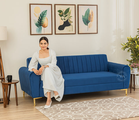 Medusa 3 Seater Fabric Sofa (Velvet, Indigo Blue)