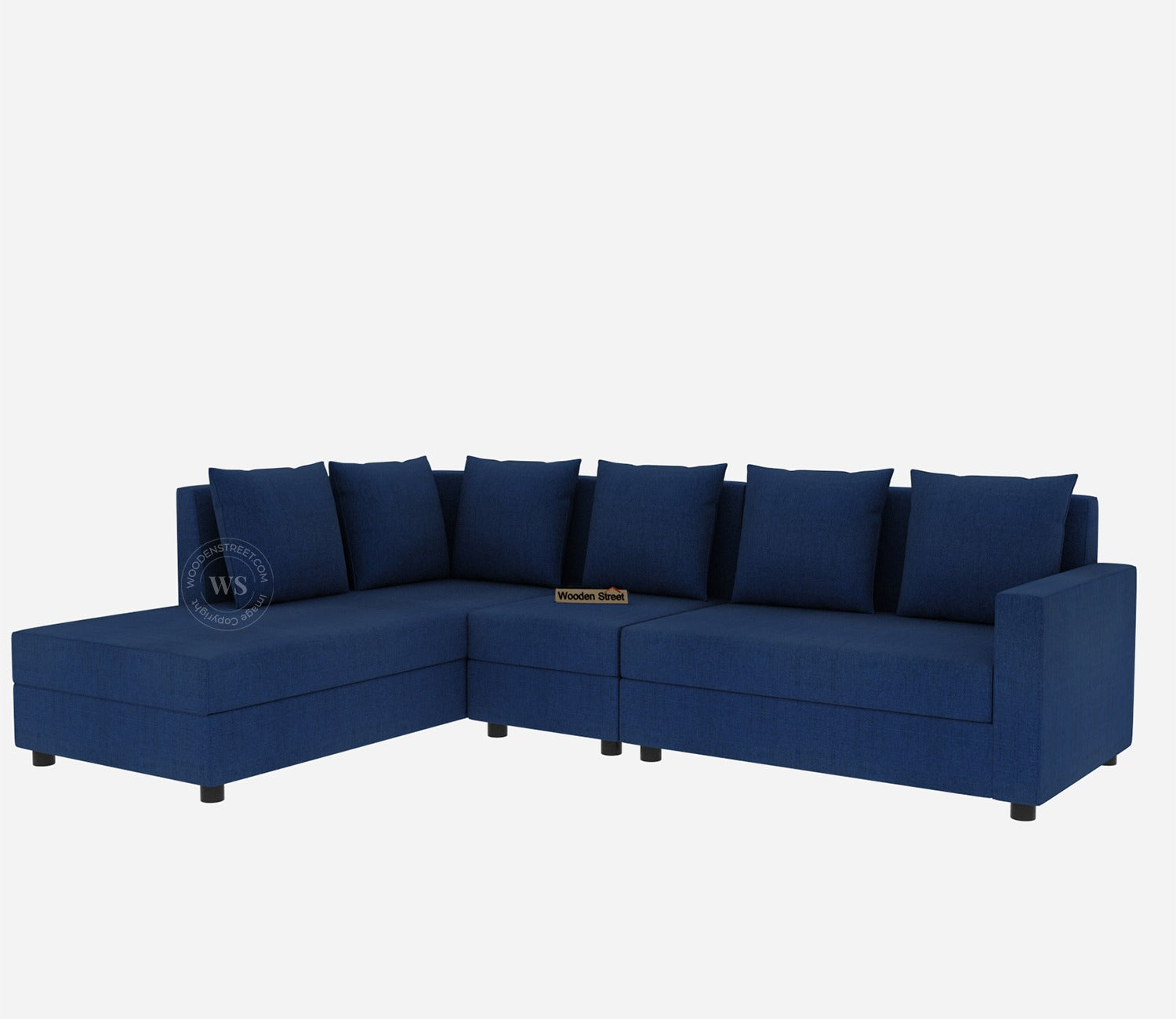 Sible L-Shape 6 Seater Left Aligned Fabric Sofa (Cotton, Azure Blue)
