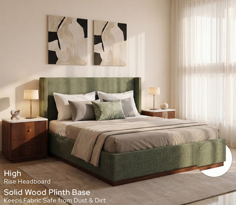Kesarth Luxe Upholstered Hydraulic Storage Bed with High-Rise Headboard (Queen Size, Sage Green)