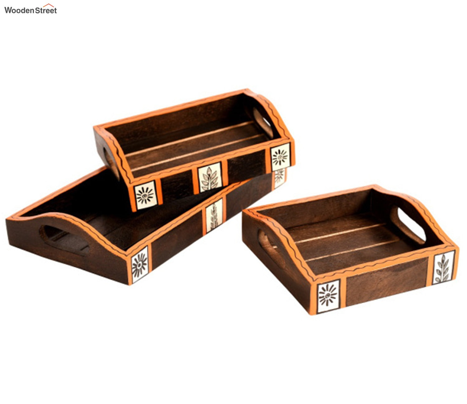 Natural Brown Handcrafted Tribal Art Serving Trays - Set of 3
