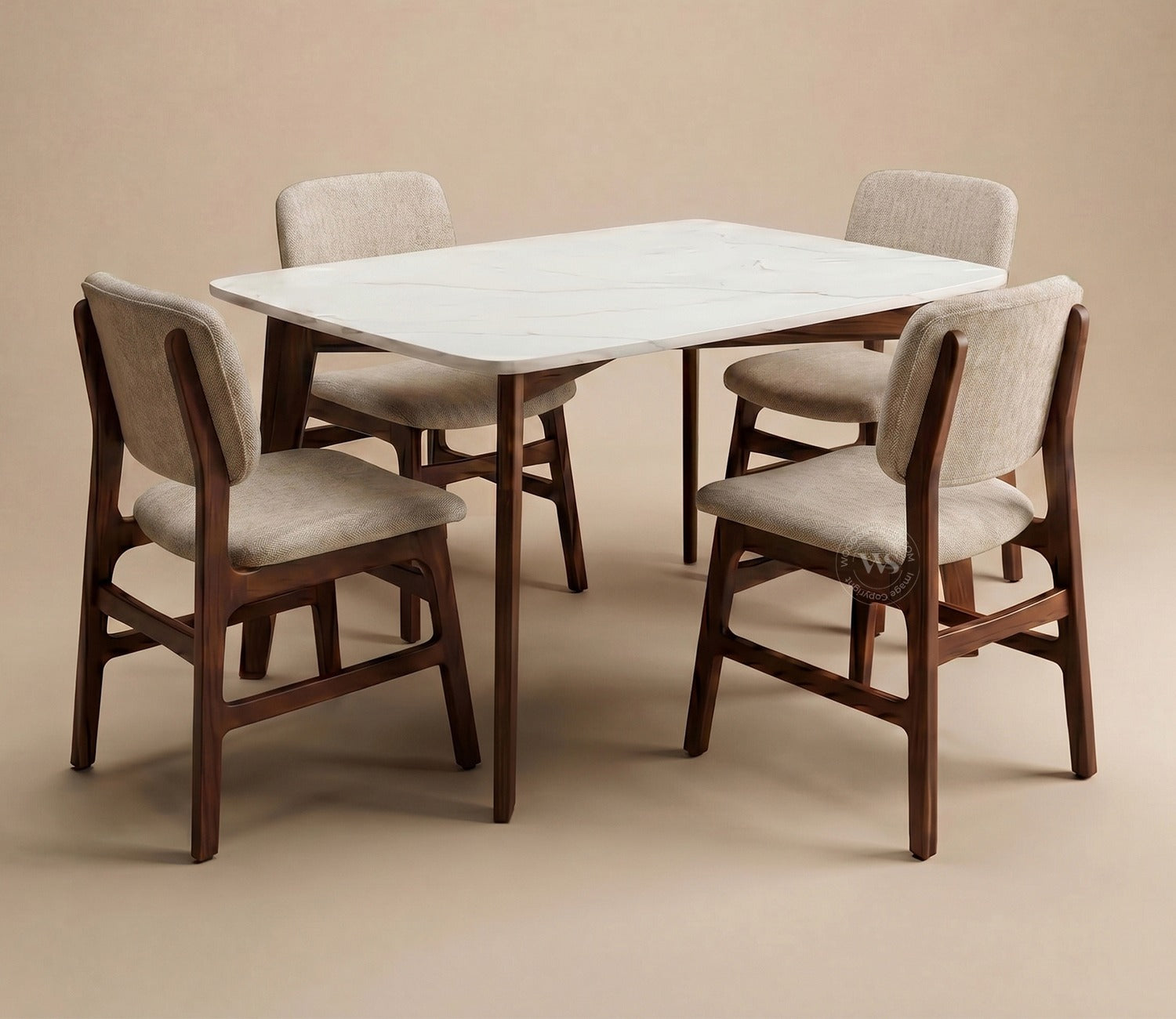 Vivara 4 Seater Dinining Set with Valence Quartz-Top Table and Vinara Upholstered Chair (Cottage Ivory)